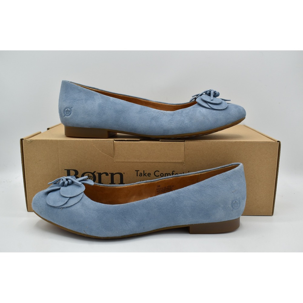 Born Women Size 7 Petula Light Blue Suede Floral Flower Ballet Flats Shoes - Picture 9 of 12